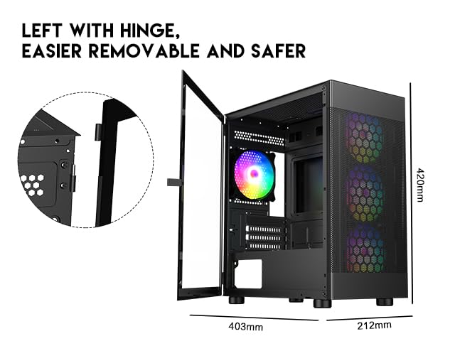 Gabinete para PC DIYPC ARGB-G5-BK Negro con USB 3.0, vidrio templado y diseño Micro ATX para gaming, con 4 ventiladores ARGB preinstalados miniatura 4