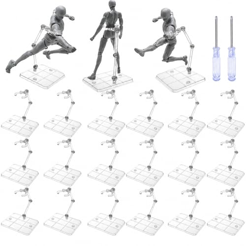 LDXDRU 20Pcs Action Figure Stands Clear Assembly Display Holder Bases with 2 Screwdrivers Flight Stands for Action Figures Compatible with HG RG SD 1/144 Model Kits