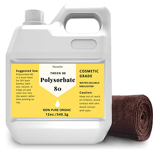 12 oz Polysorbate 80 for Bath Bombs Premium Polysorbate 80 (Sorbitan Oleate) Liquid 100% Pure Cosmetics Grade Gentle on Skin Suitable for Making Lotions Shampoos Body Washes and More