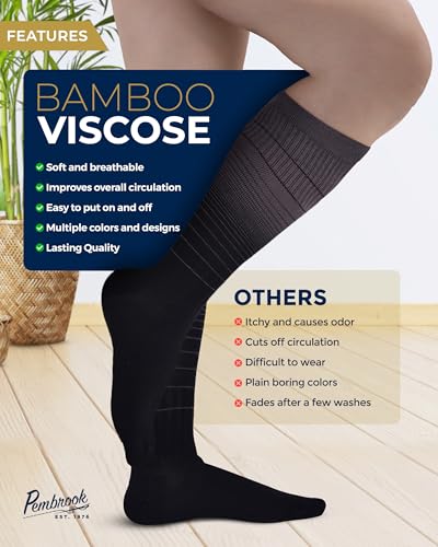 Image of Pembrook Bamboo Viscose Light Compression Socks - 3 Pairs | 8-15 mmhg Compression Socks | Knee High Comfort Support Socks