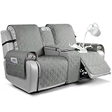 Picture of VANSOFY Loveseat Recliner Cover with Console 100% Waterproof Sofa Slipcovers Non-Slip Reclining Couch Cover Split Sofa Covers Furniture Protector for Pets, Dogs(Gray)