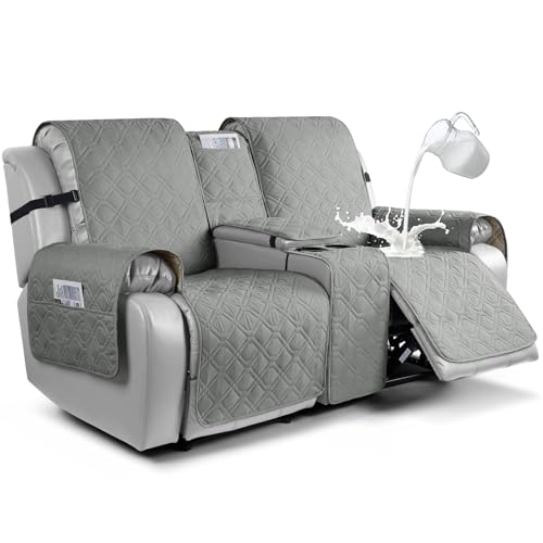 Image of VANSOFY Loveseat Recliner Cover with Console 100% Waterproof Sofa Slipcovers Non-Slip Reclining Couch Cover Split Sofa Covers Furniture Protector for Pets, Dogs(Gray)