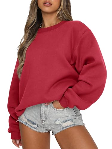 ANRABESS Womens Sweatshirts Crewneck Fleece Oversized Pullover Sweaters Fall Winter Cute Tops Teen Girls Preppy Clothes 2025 red Small