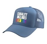 Equality Includes Everyone LGBTQ Rainbow Flag Gay Pride Ally Trucker Hat with Adjustable Mesh Back, Light Blue