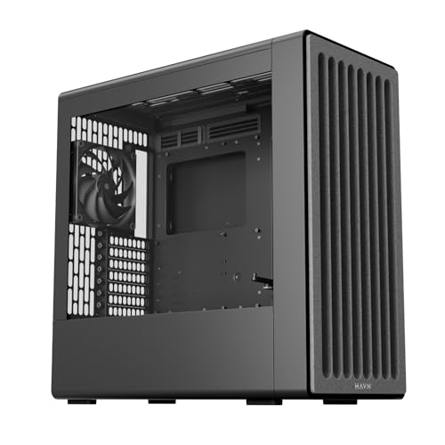 Image of HAVN BF 360 Flow High Airflow ATX Mid Tower PC Case, Semi-Open SGCC Steel Frame, SimpliCable Cable Management, 2X 180mm Fan, 1x 140mm Fan 360mm Radiator Mounts, Magnetic Panels - Black