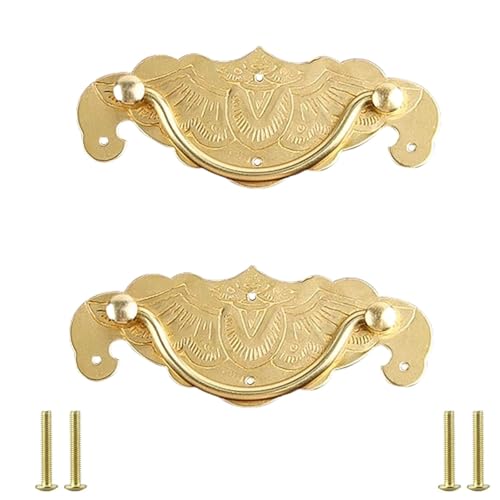 PIYYQNY Tiradores Cocina 2 Piezas Manija De Cajón De Botiquín De Latón Vintage Manija De Latón Para Muebles Manija Cuadrada Con Anillo De Metal(Orificio Dorado En El Centro De 52mm)