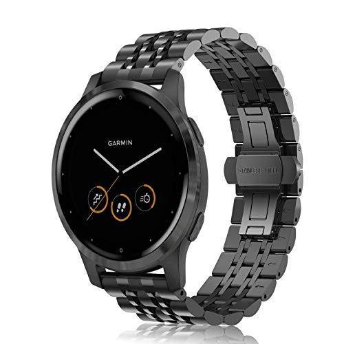 Fintie Band Compatible with Garmin Vivoactive 4, 22mm Quick Release Stainless Steel Metal Replacement Wrist Strap Accessories Compatible with Garmin Vivoactive 4 (45mm) Smartwatch, Black