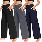 TNNZEET 3 Pack Women's Wide Leg Pants with Pockets - Casual Loose Yoga Trouser Pants Sweatpants Palazzo Lounge Pajama Pants