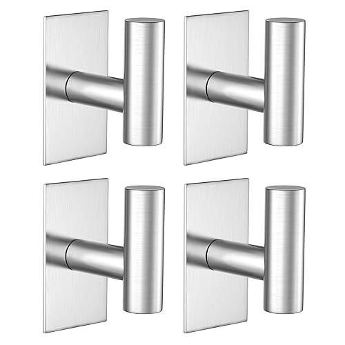 VAEHOLD Wall Towel Hooks Heavy Duty Sticky Holder Waterproof Towel Hooks for Hanging Coat Clothes Closet Hook Wall Mount for Kitchen (Silver 4 Pack)