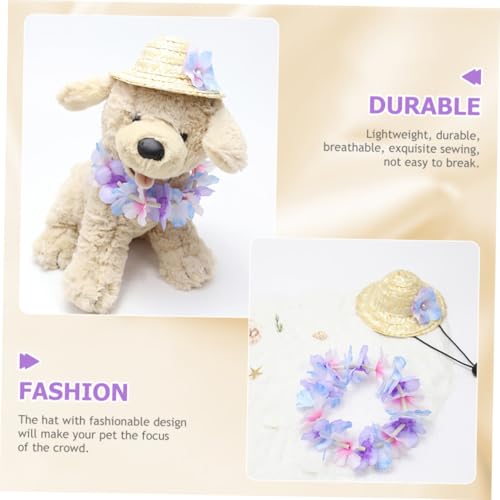 Disfraz hawaiano para perro con sombrero y guirnalda miniatura 4