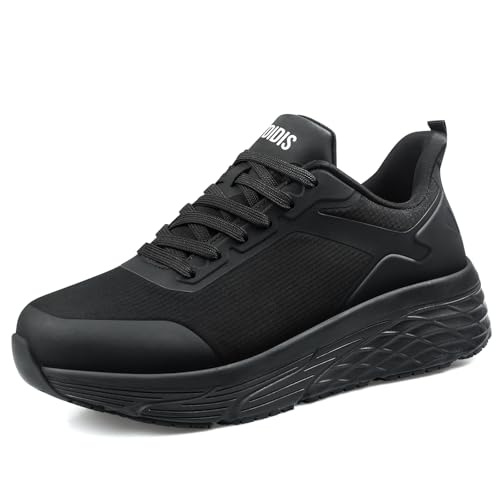 TDIDIS Women’s Non Slip Work Shoes, Waterproof Easy Clean Sneakers for Food Service, Chef, Kitchen & Restaurant, Thick Cushioned Comfort for All Day Standing Black