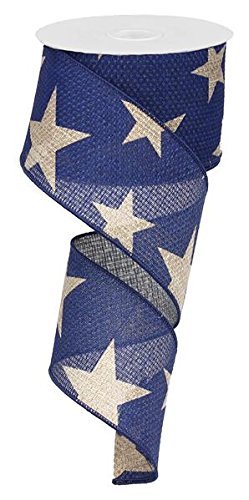 Star Wired Edge Ribbon (2.5", Beige Navy Blue) - 10 Yards : RG01269K6