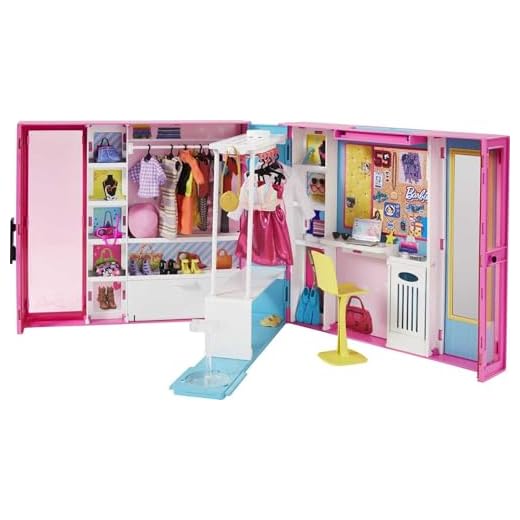 Barbie Fashionistas Le Dressing Deluxe pour poupée, transportable, avec 4 tenues et plus de 25 accessoires, emballage fermé, jouet pour enfant, GPM43