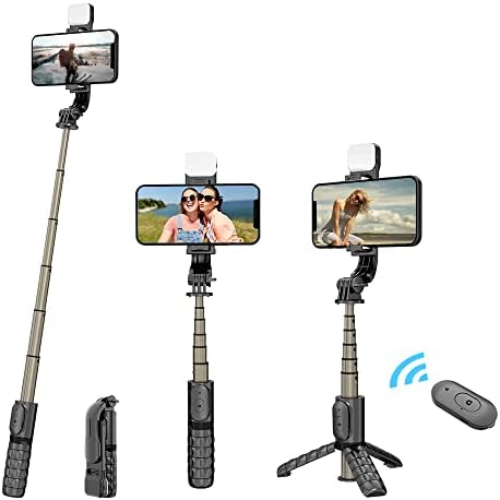 Fotopro Selfie Stick Tripod,2022 Newest 4 in 1 Bluetooth Selfie Stick with Fill light,360 ° Rotation phone stand holder Compatible with iPhone/Samsung/Huawei.