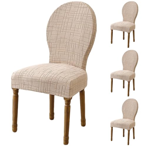 Cover Stretch Dining Chairs Slipcovers With Round Back Jacquard French Country Oval Chairs Protector Without Arms For Banquet Home Decor Set Of 4 Khaki