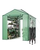 8 x 6 FT Portable Walk-In Greenhouse for Gardening - Plant Green Houses All Seasons, Heavy-Duty PE Cover Greenhouse Kit Indoor & Outdoor, Zippered Doors & Mesh Windows, Durable Frame