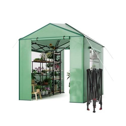 6x8 ft Portable Greenhouse for Outdoors, PE Mesh Cover Walk In Plant Green House for Gardening, 72 in x 96 in Pop Up Grow Tents Kit for Indoor & Outdo