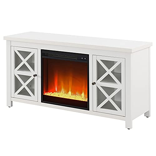 Image of Henn&Hart Rectangular TV Stand with Crystal Fireplace for TV's up to 55 inch in White, Electric Fireplace TV Stands for the Living Room