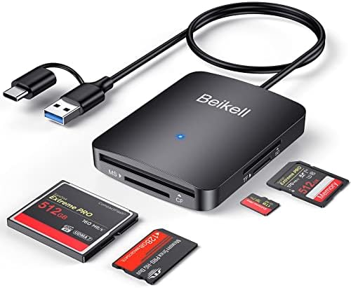 SD Card Reader, Beikell 4 in 1 Dual Connector (USB&USB C) USB C to Micro SD Memory Card Reader OTG Adapter-Supports SD/SDHC/SDXC/Micro SD/MMC/Micro SDXC/MS Duo/MS Pro Duo/CF,Compatible with Windows,OS