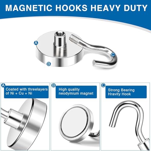 Image of LOVIMAG Magnetic Hooks, Cruise Essentials 2026, 60 Pack-30LBS | Heavy Duty Strong Magnet Hook for Cruise Cabin, Refrigerator Fridge, Ship, Classroom, Kitchen Grills, Silver