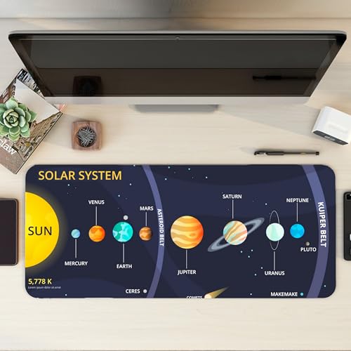 Image of Solar System XL Extended Gaming Mouse Pad | XXL Large Desk Mat 60x30cm for Laptop & PC | Non-Slip Rubber Base, Waterproof, Durable & Smooth Surface | Office, Gaming & Study