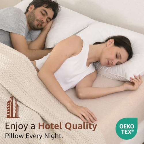 Image of Luxury Goose Feathers Down Pillows Standard Size Set of 2, Hotel Quality Fluffy Bed Pillows, Soft Pillows for Sleeping, 100% Cotton Cover(20x26 inch, Pack of 2)