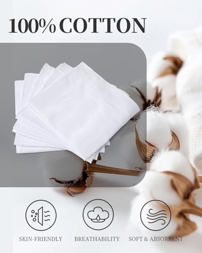 Image of Men's Handkerchiefs 12 PCS, 100% Soft Cotton Handkerchiefs for Men, White Pocket Squares for Men, Classic Hankies