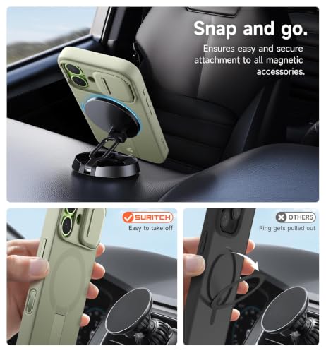 Image of SURITCH for iPhone 17 Case with Camera Control Cover, Camera Slide Cover and Adjustable Kickstand, Compatible with MagSafe, Shockproof Bumper Protective Cases 6.3 Inch, Green