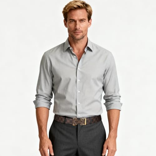 Image of Aurolran Men&Womens Leather Dress Belt Business Automatic Buckle Belt Color-Black Silver Gold