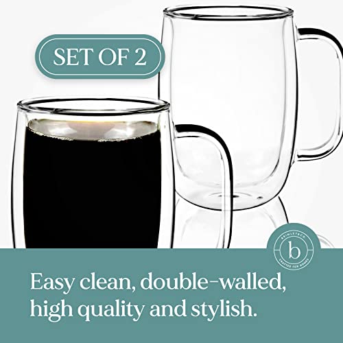 Brimley Clear 16Oz Double Walled Glass Coffee Mugs 2 Pack - Insulated Mug For Hot & Cold Beverages - Scratch Resistant Borosilicate Glass Coffee Mug With Handle - Dishwasher/Freezer/Microwave Safe #TOP2
