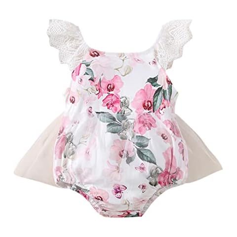 Newborn Baby Girls Lace Rompers 3 6 9 12 18 Months Summer Flying Sleeve Floral Playsuit Cover