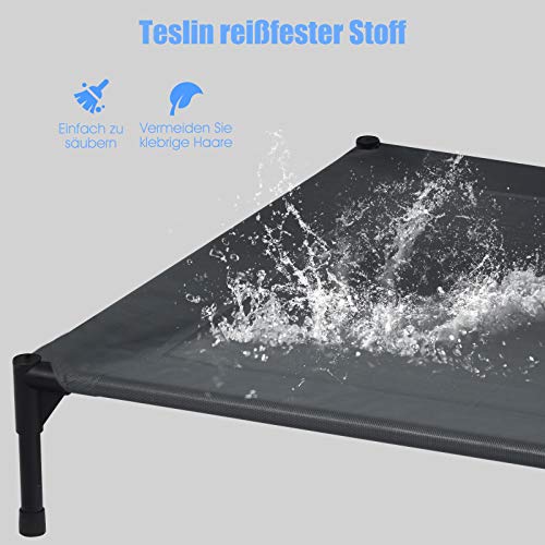 GOPLUS Hundeliege mit Dach, Erhöhtes Hundebett, Haustierbett mit Eisenrahmen, Wasserdichtes Hundesofa, Katzenbett mit Sonnensegel, rutschfeste Fußpolster, für Indoor & Outdoor (90x81x86cm)
