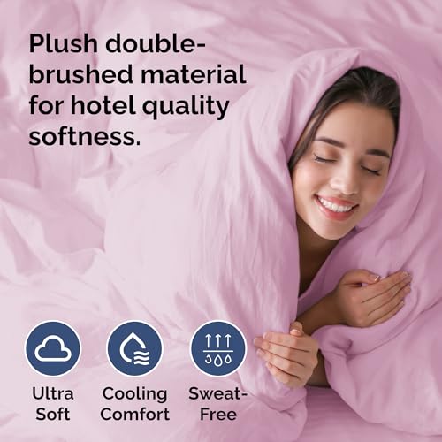 Image of Duvet Cover Full Size Set - Extra Soft Full Duvet Cover 80 inch x 90 inch with 2 Pillow Shams for Women, Men, Kids & Teens - Hotel Luxury, Easy-Care w / Zipper Closures & Ties - Comfy & Breathable (Light Pink)