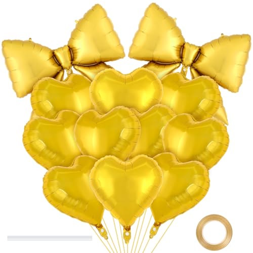 Image of 12 Pcs 18 Inch Heart Balloons and 38 Inch Bow Balloons, Large Foil Bow Heart Balloon Bow Party Decorations for Birthday Baby Shower Valentines Wedding Party