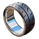 CQSVUJ For Racing lover-Handmade Metal Racing Tire Ring, Racer Motorcycle Tire Ring Spinner Rings for Men, Stainless Steel Tire Ring, Tread Design Rings for Biker Enthusiasts (Silver,8)