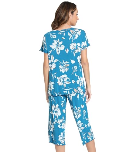 Image of NACHILA Women's Bamboo Viscose Pajama Sets Summer Cooling Short Sleeve Capri Soft Pjs Night Sweats Moisture Wicking Sleepwear
