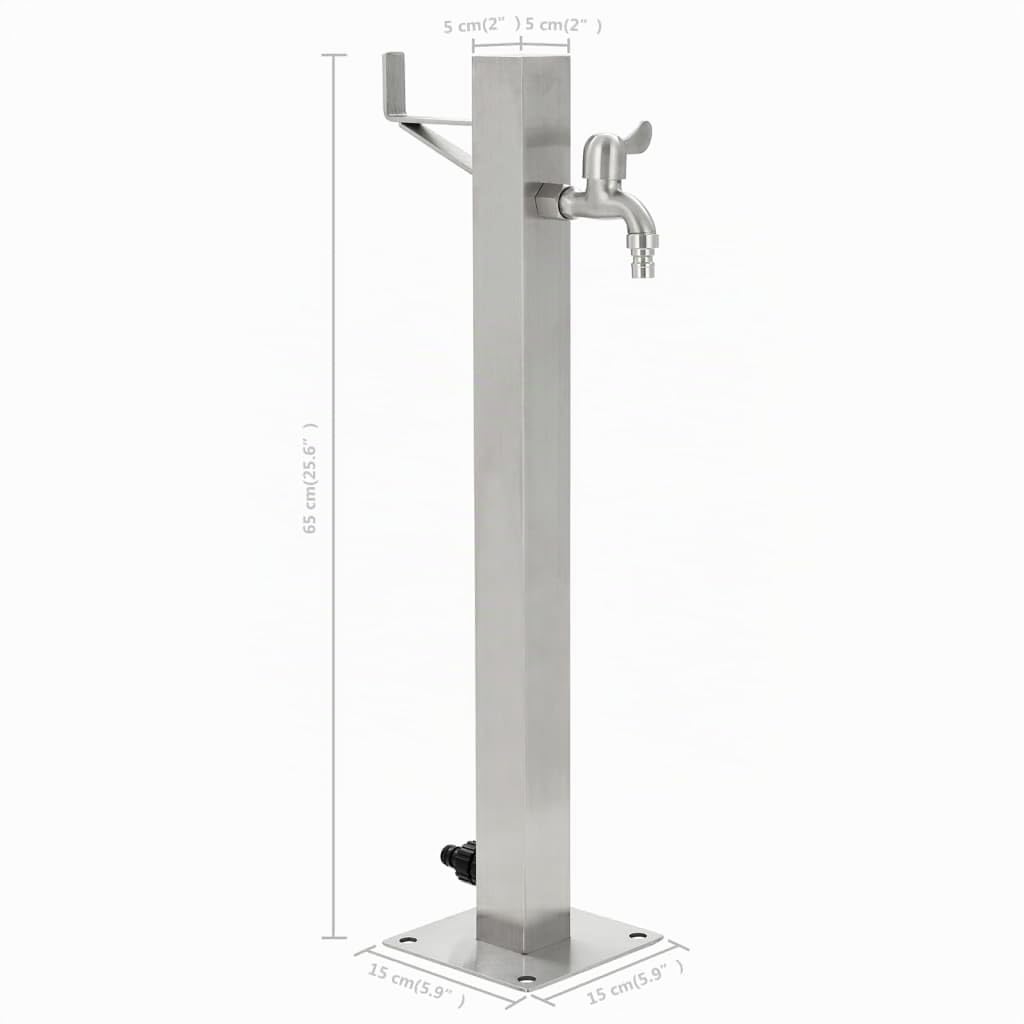vidaXL Colonne à Eau de Jardin Carrée Acier Inoxydable 65cm Système d'Arrosage