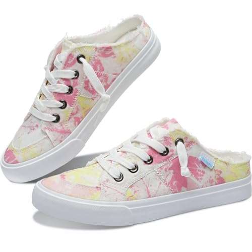 Image of Obtaom Women Canvas Mules Memory Foam Clipper Fashion Sneakers Comfortable Slip-On Mule Backless Holiday Shoes