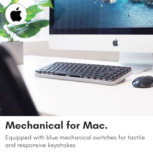 Macally Wireless Mechanical Keyboard for Mac | Compatible Bluetooth Apple Keyboard (75% Size, Blue Tactile Switches) Compact, Multi Device, Backlit for MacBook Pro/Air, iMac, Mac mini/Pro