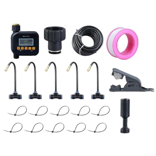 Sistema de riego automático, kit de riego por goteo programable, dispositivos de riego de plantas para varios tipos de plantas y diseños de jardín (5 m)