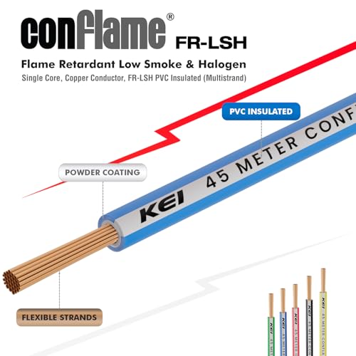 Image of KEI CONFLAME FRLSH 1 sqmm 1 Core Copper Heat Resistant Flame Retardant Low Smoke & Halogen - Lead Free House Wire for Domestic & Industrial Electrical Wiring (Blue, 45 Meters)
