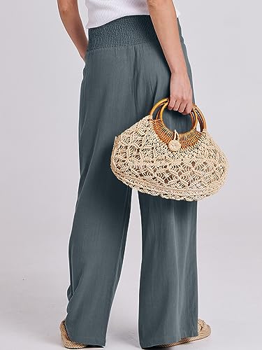 Image of ANRABESS Women Linen Palazzo Pants Summer Boho Wide Leg High Waist Casual Lounge Pant 2026 Beach Travel Vacation Outfits