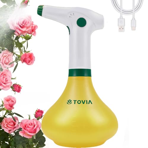 Image of T TOVIA 1L Battery Powered Garden Sprayer, Plant Mister Spray Bottle for Indoor/Outdoor Plants, Automatic Electric Weed Sprayers for Cleaning, Gardening & Fertilizing (Yellow & White)