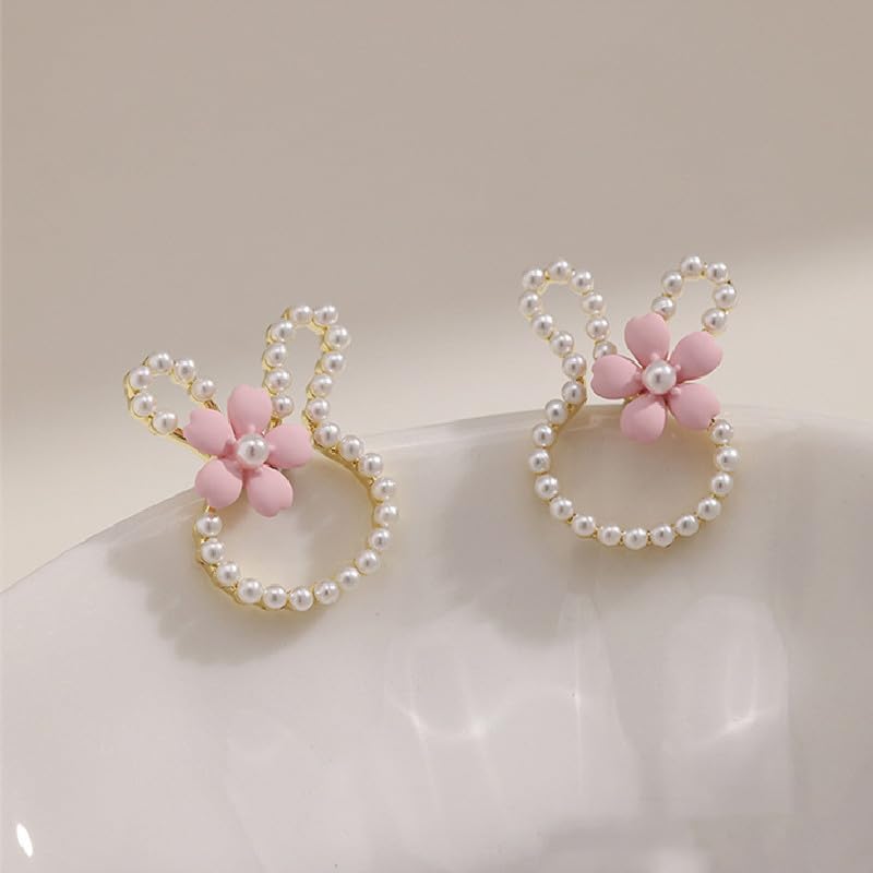 ONLYJUMP Easter Tiny Rabbit Stud Earrings for Women Cute Pink Daisy Flowers Hollow White Shell Pearl Sweet Bunny Animals Pet Small Earrings Jewelry Gifts - Image 7