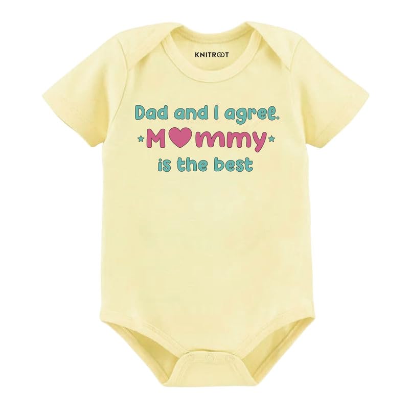 Mom Family Special Onesies, Unisex Baby Kids Cotton Lycra Envelope Neck Half Sleeve Yellow Romper, Bodysuit, Sleepsuit, Daddy And I Agree Mommy Is The Best, Infant Cloths for Boys & Girls