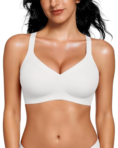 Image of Vinfact Womens V Lace Wireless Seamless Bras No Underwire Comfort Push Up Bras Supportive Full Coverage Bralettes T Shirt Bra