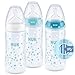 NUK First Choice+ set de biberones | 3 biberones con control de temperatura | Válvula anticólico | 300 ml | 0-6 meses |Tetina de silicona | Sin BPA | Azul