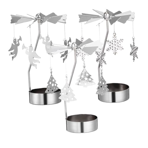 Portavelas giratorio para velas de té de Navidad con diseño de carrusel giratorio, sin velas, 3 unidades, ángeles de nieve, árbol, decoración de Navidad, hogar o fiesta