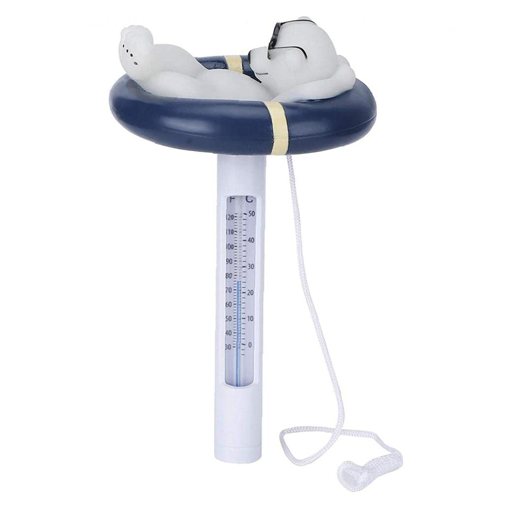 Pool Thermometer Tube Temperature Gauge Cartoon Polar Bear Shape with String for Swimming Pool Spa Hot Tub Pond