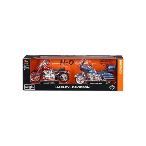Maisto 1:18 Scale Harley Davidson Duos - 80s Series 80 FLT Tour Glide and 84 FXST Softail Diecast Motorcycles